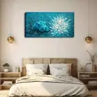 Modern Blue Floral Hippo Wall Art Canvas Office Home Room Framed 120x60cm