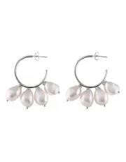 [Mocha] Bianc Sirene Large Multi Fresh Water Pearl Hoop Earrings in Silver