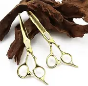 LASOUK 6.0 Inch Professional Hairdressing Scissors Set, Stainless Steel Hair Cutting Shears And Hair Thinning Scissors Set, Light And Sharp, Barbers, Men, Women, Children, Gold