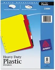 Write-On Tab Plastic Dividers w/White Labels, 8-Tab, Letter