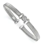 Sterling Silver Polished Rhodium-Plated Twist Cz Cuff Bangle