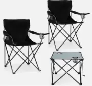 2 Pc Camping Chairs with Table - Folding Chairs for outside & Portable Camping