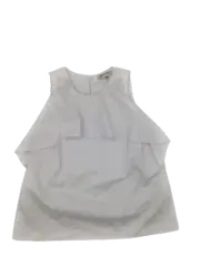 $120 Neiman Marcus Women's White Sleeveless Ruffle-Front High-Neck Blouse Size S