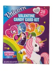 Unicorn VALENTINE CANDY CARD KIT 28 CARDS and 28 LOLLIPOPS (Exp. 10-2021) SEALED