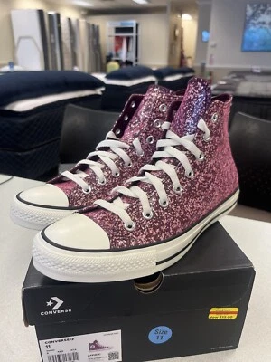 Converse High Tops Pink Glitter Canvas Shoes Used Good Condition Size 11 Women’s