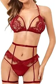 [Zylphorix] Alluring Royal Blue Lace Halter Lingerie Set - Scalloped Neckline Bralette with G-String & Feminine Strappy Details
