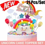 21Pcs/Set Unicorn Cake Topper Kit Cloud Rainbow Happy Birthday Banner Decoration