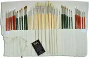 37pc Artist Paint Brush Set / Flat / Round / Synthetic / Hog Bristle / Pony Hair