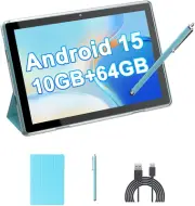 10" Android 15 Tablet with Case/Stylus, 10(4+6Expand) GB RAM+64GB ROM, 2+8MP Dua