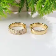 0.46 Ct Three Row Pave Diamond Huggie Hoop Earrings 18K Gold Wedding Jewellery