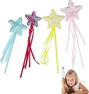 Princess Wands For Little Girls - 4X Shiny Sequins Soft Ribbons Sparkly Princess Wand - Sparkly Stick For Festival Costume Cosplay Supplies