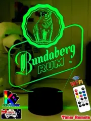 BUNDABERG RUM PERSONALISED 3D LED Night Light 7 Colour Changing Mancave Bar Lamp