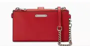REBECCA MINKOFF LEATHER CROSSBODY BI-FOLD WALLET ON CHAIN, SCARLET