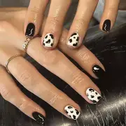 Square Press-On Short Cow Print Nails - 24Pcs Cute Squoval Fake Glossy Black Acr