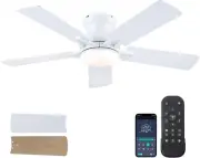 White Flush Mount Ceiling Fans - 48" Modern Low Profile Ceiling Fan Light with R