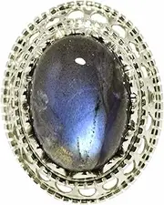 [MOONEYE] Labradorite Single Stone 925 Sterling Silver Statement Handmade Dome Cabochon Ring