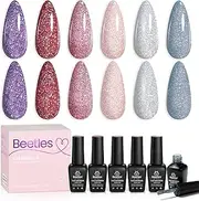 beetles Gel Polish Gel Polish 6 Colors Pink Purple Silver Glitter Gel Nail Kit Reflective Shining Nails Soak Off Uv Gel Nail Design Nail Lamp Cured Manicure Set for Women