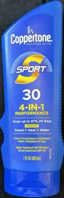 Coppertone Sport 4-in-1 Performance Sunscreen Lotion SPF 30 7oz X 5/26 FAST SHIP