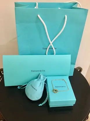 Tiffany 玫瑰金 雙環 k金 手鍊 九成新