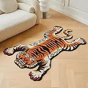 5x3.3ft Tibetan Tiger Area Rug Tufted High Pile XLarge Indoor Machine Washable Carpet with Nonslip TPR Backing - Bedroom, Bathroom, Living & Dining Room Home Décor, Orange