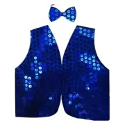 Mens SEQUIN VEST Dance Costume Party Coat Disco Accessory Sparkle Waistcoat - Bl