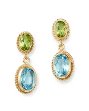 Bloomingdale's Fine Collection Peridot & Blue Topaz Double Drop Earrings in 14K Yellow Gold