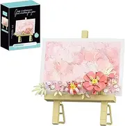 WULOBOOI Mini Flowers Picture Frame Building Set, Desk Decor Block Easel for Message Stickers and Painting Photo Frame, Pink Roses Flower Bouquet Building Toys Gifts for Her