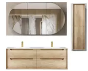 1500mm Byron Natural Oak Wall Hung Vanity and Tall Boy and Shaving Cabinet