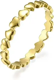 RIUKIU 3Mm Simple Heart Shape Stackable Ladies Ring, Fashionable Stainless Steel Ladies Ring,Gold,11