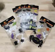 Halloween Gel Clings Window Mirror 45 pc Skeleton Spider Bats Ghosts Graveyard