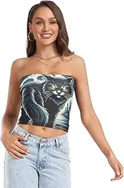 [RPLIFE] Evil Cat Crop Tube Top, Going Out Crop Top, Sheer Tube Tops, Sexy Tube Tops (S)