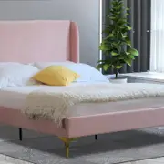 Istyle Modern Classic Olivia Double Velvet Bed Frame Pink with Gold Legs