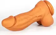 Golden Stallion Toys Smooth Ultra-soft Golden Stallion with Strong Suction Cup Flexible Sturdy Bendable Hands-Free Sex Toy for beginners Women and Deep Throat Training Fake Penis,9.06 in