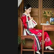 [JIMINISO] Chinese Traditional Dress Red Qing Dynasty Retro Phoenix Embroidery Cheongsam Wedding Cloak Thickened Long Qipao