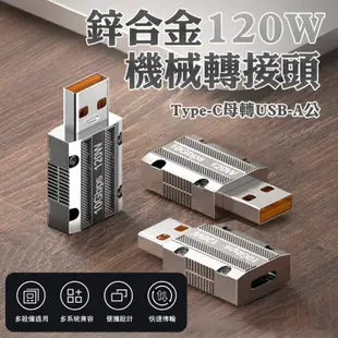 【SHOWHAN】鋅合金120W 機械轉接頭Type-C母轉USB-A公