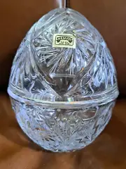 CRYSTAL EGG SHAPED CANDY DISH JAR HAND MADE IN BELARUS NEMAN