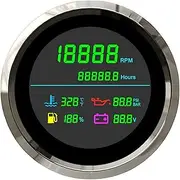 HAN-Store 6In1 Tachometer 85mm LCD Multifunction Tacometro Fuel Gauge Water Temperature Oil Pressure Voltmeter Hour Meter Fit for Boat Car (Color : TLM85-BS)