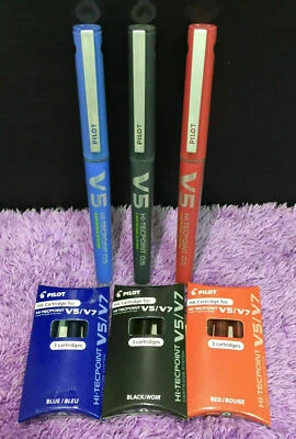 3x Pilot BX V5 Black Cartridge System Refillable Pens Hi-Tecpoint Extra Fine 0.5