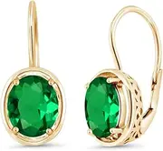 [Gem Stone King] 18K Yellow Gold Plated Silver Green Simulated Emerald Earrings For Women | 3.00 Cttw | Oval 9X7MM, Sterling Silver Gemstone, nano emerald Created Emerald