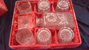 vintage Bohemia crystal whisky whiskey set UNUSED BOXED frosted floral star base