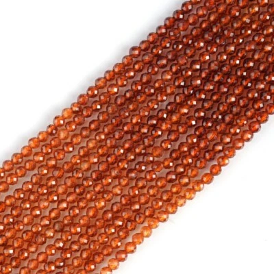 Natural Hessonite Garnet Shaded Gemstone Round Micro Faceted Beads String 15.5"