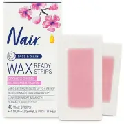 Nair Hair Remover Wax Ready Strips Face and Bikini Hair Removal Wax Strips 40...