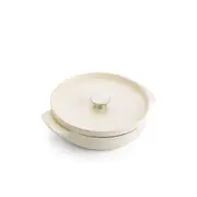 KitchenAid 26cm Cast Iron Shallow Covered Casserole Cookware Almond Cream