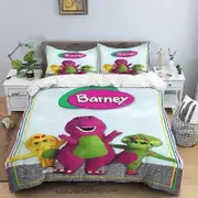 v1936 Bed Sheets Barney Friends Cute Cartoon Bedding Set Dinosaur Pattern Duvet Cover Pillow Case boys Bedroom Double King Size Comforter Gift 3-Piece