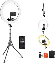 [NEEWER] Professional 18 Inch Ring Light with Tripod Stand Phone Holder Compatible with iPhone, 45W Remote Shutter App Control, Video Recording Makeup Selfie Studio Streaming Filming, RP18B Pro Black