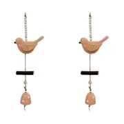 2x Metal/MDF/Beads 30cm Hanging Bird Bell Home/Garden Decorative Ornament Peach