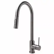 Gunmetal Grey Round Pull Out 2 Mode Swivel Kitchen Mixer Sink Tap Laundry Faucet