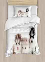 Alaskan Malamute Twin Size Duvet Cover Set Puppy Friends with 1 Pillow Sham