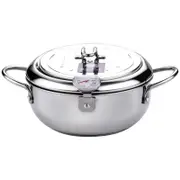NNEOBA 304 Stainless Steel Deep Frying Pot with Thermometer And Lid Silver