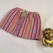 Zara Girls Skirt 13 14 Pink Stretch Pull On Waist Pockets Striped Ethnic Print